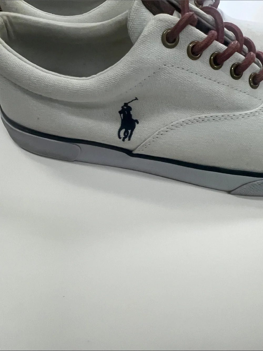 Polo by Ralph Lauren White Canvas Sneakers with Brown Laces
